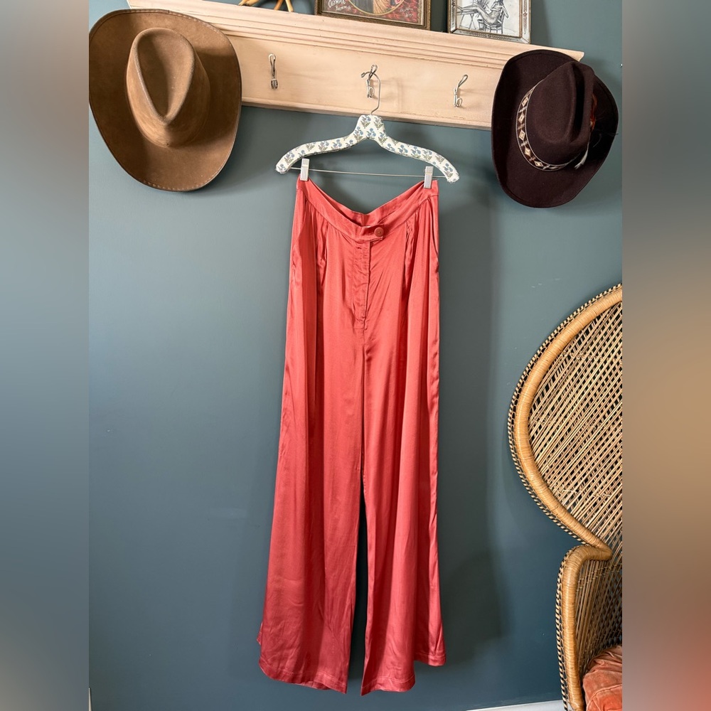 Anthropologie Corey Lynn Calter Petra Trousers silk wide leg pants coral orange - Picture 7 of 12